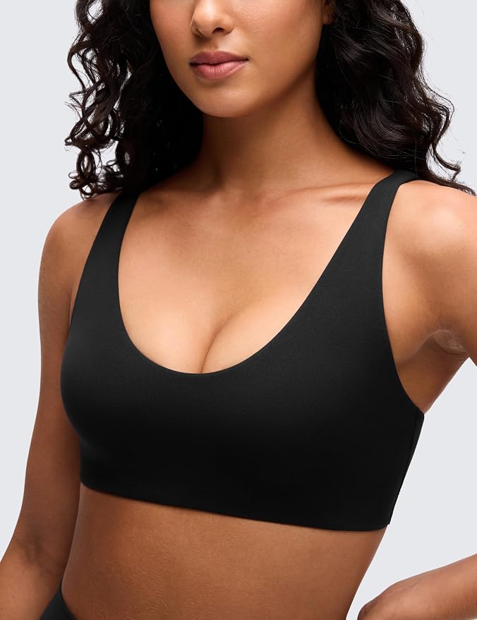 CRZ YOGA Butterluxe Soft Double Lined Scoop Neck Sports Bras for Women - Adjustable Straps Yoga Crop Top Non Padded