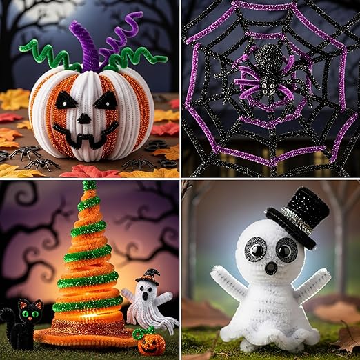 Caydo 320 Pieces Halloween Pipe Cleaners Chenille Stems 6mm x 12inch, Chenille Stems for DIY Art Craft Decorations (Black, Brown, Dark Green, Orange)