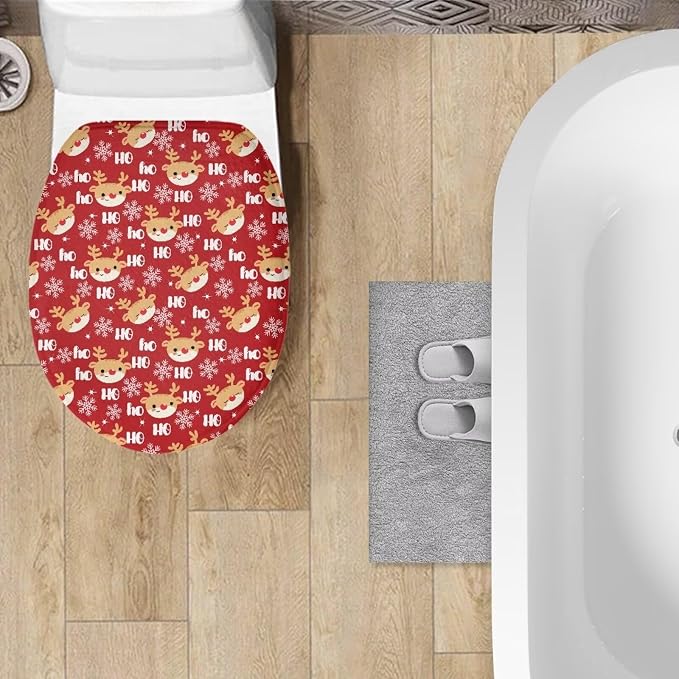 Toilet Seat Cover, Fits Most Most Round, Elongated and Oblong Lid, Bathroom Accessories Elastic Band at the Bottom-Christmas Deer Print