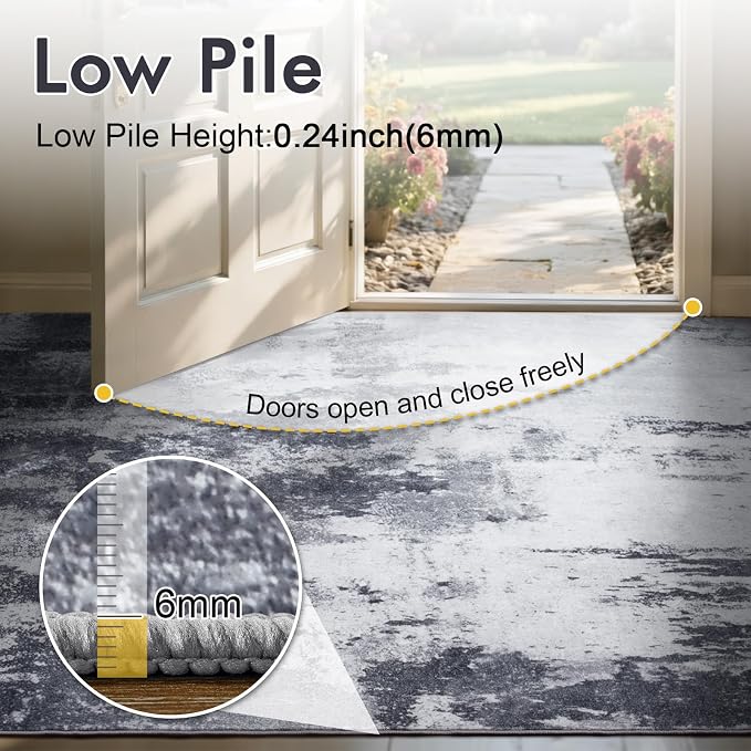 5x7 Ft Area Rugs for Living Room, Soft Non-Slip Washable Rugs Modern Abstract Pattern Carpet for Bedroom Indoor Floor Nursery Home Decor (Grey)