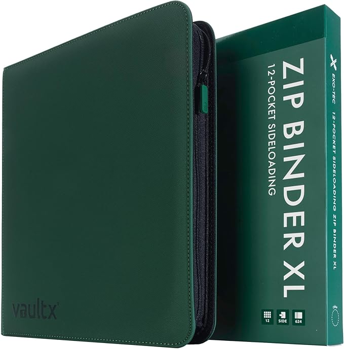 Vault X 12 XL Pocket Zip Binder, 624 Cards, Exo-Tec Material, 26 Side-Loading Pages (Green)