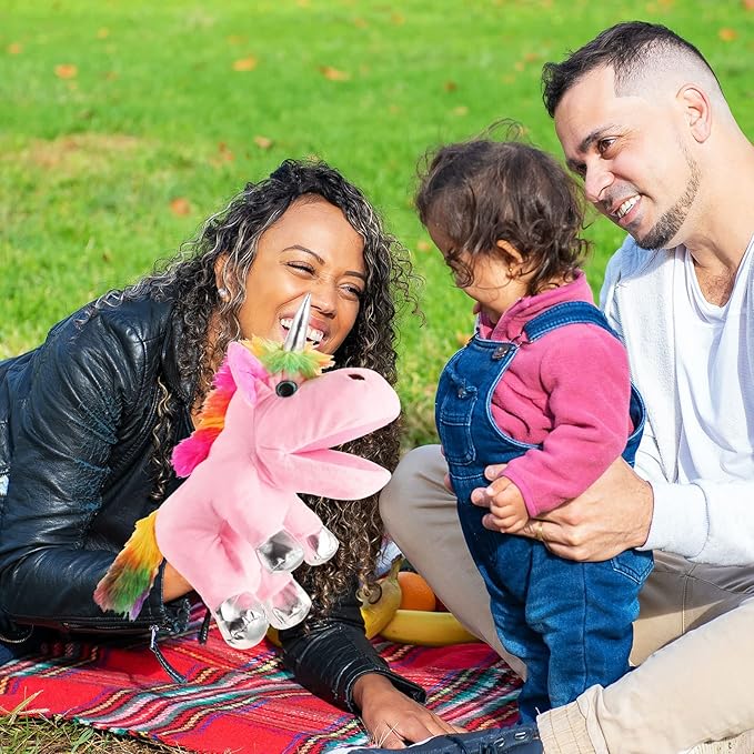 Animal Hand Puppets 12 Inch Unicorn Plush Dinosaur Animals Hand Puppet Toys Role-Play Toy Puppets for Kids Storytelling Imaginative Pretend Play Teaching Preschool(Pink Unicorn)