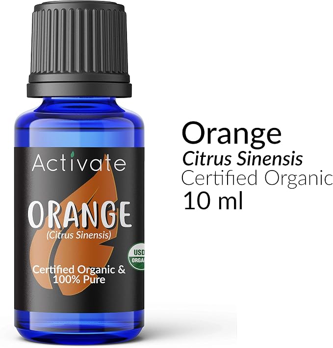 Activate Sweet Orange Organic Essential Oil 100% Pure, USDA Certified Organic, Premium Grade, Undiluted, Natural, Aromatherapy & Diffuser Use 10ml