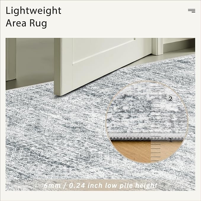 Soalmost 3x5 Rugs Non-Slip, Small Washable Kitchen Entryway Area Rug Grey | Vintage Low Pile Carpet for Nursery Coffee Table Bathroom, Foldable Stain Resistant Indoor Door Mat Entrance Powder Room