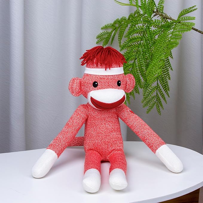 Plushland Adorable Sock Monkey, The Original Traditional Hand Knitted Stuffed Animal Toy Gift-for Kids, Babies, Teens, Girls and Boys Baby Doll Present Puppet 20 Inches (New Orange)
