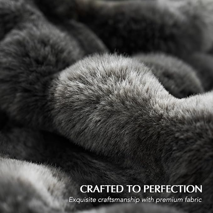 Faux Rabbit Fur Bubble Throw Blanket, 60"x80", Marble Black | Ultra Soft, Luxury Faux Rabbit Fur Throw, Thick Warm Bubble Blanket, Cozy Fluffy Reversible, for Bed, Couch, Chair, Sofa