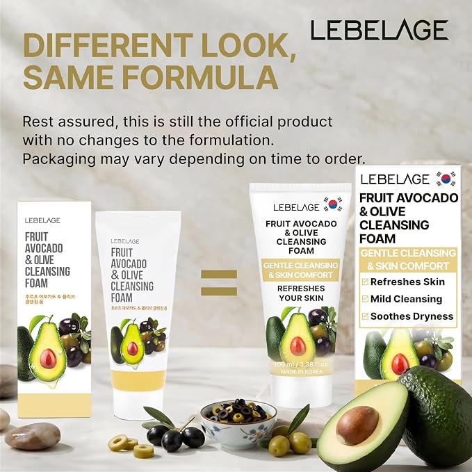 LEBELAGE Korean Avocado&Olive Facial Cleanser 3.38 oz | Cleansing Foam Face Wash | Low pH Gentle Hydrating Daily Facial Cleanser Sensitive Skin | Deep Cleansing Foaming Cleanser, Pore Care