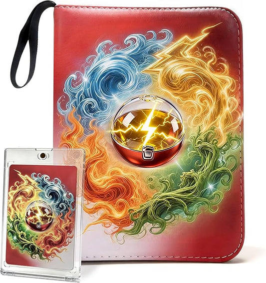 4 Pocket Trading Card Binder with 50 Removable Pages, Holds 400 Standard Cards, Secure Zipper Closure & PU Leather Cover for Collectible Games, Sports,TCG