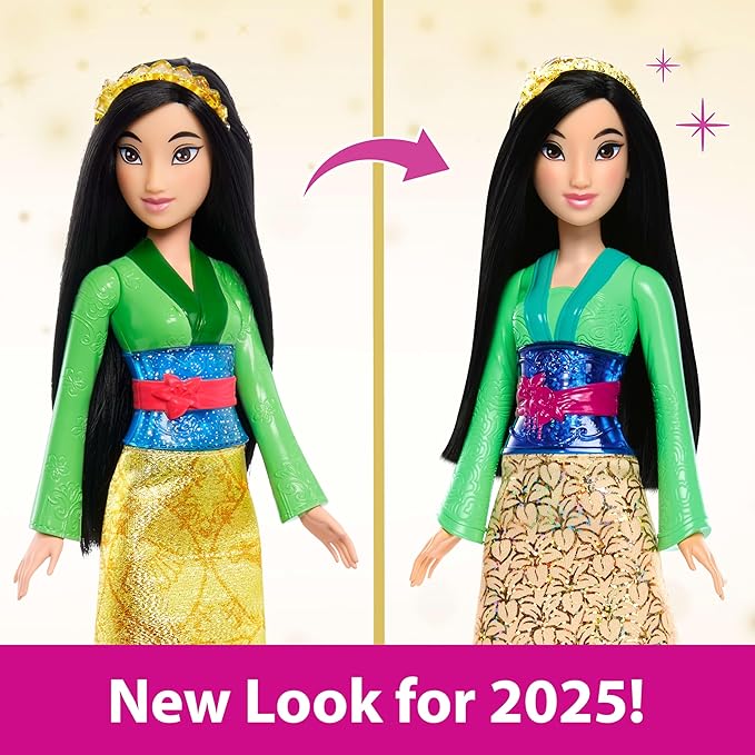 Mattel Disney Princess Mulan Doll in Sparkling Fashion with Removable Skirt, Headband and Shoes, Posable & Collectible, Inspired by Movie