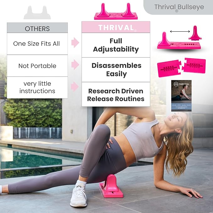 Thrival Bullseye - Psoas Muscle Release Tool with Thrival App for Hip Flexor, Back, Hamstring, Glute, Iliacus, and Neck Pain - Deep Tissue, Trigger Point, and Myofascial Release - Pink