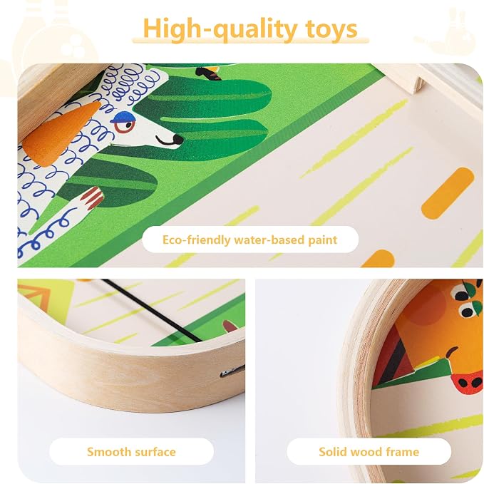 3-in-1 Wooden Tabletop Board Game - Portable Curling, Slingshot & Bowling Set for Kids & Family - Educational Montessori Toy, Screen-Free Indoor Fun, for Boys Girls Ages 3+