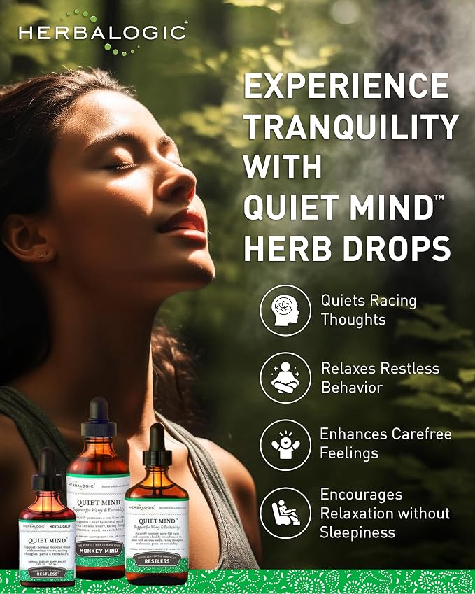 Herbalogic - Quiet Mind Liquid Herb Drops - Non-Sedating, Promotes a Feeling of Zen-Like Calm - Eases Worry and Panicky Mood - Based on the Traditional Chinese Formula GUI Pi Tang - 2 Fl. Oz.