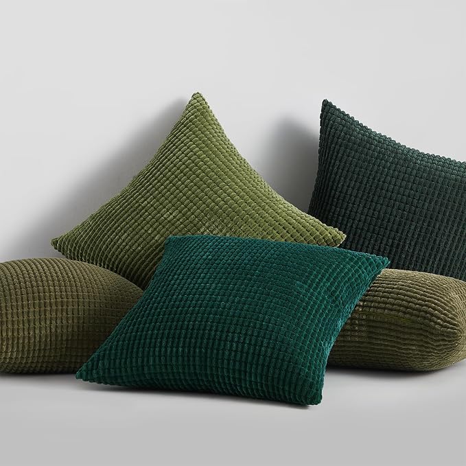 Topfinel Throw Pillows Covers for Couch Living Room Decor-Green Christmas Holiday 4 Pack Toss Cushion Case-Vintage Fluffy Large Bedroom Shams 18x18 Inch Set of 4,(45cm)