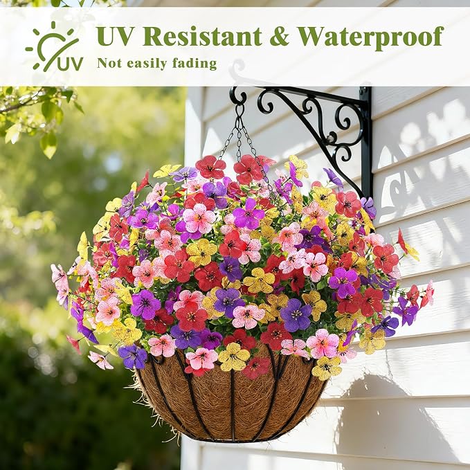 Alupssuc 20 Bundles Artificial Flowers for Outdoor Indoor Decoration | UV Resistant No Fade Fake Plants Eucalyptus, Colorful Faux Spring Flowers for Outside Yard Porch Patio Garden Home Window Box