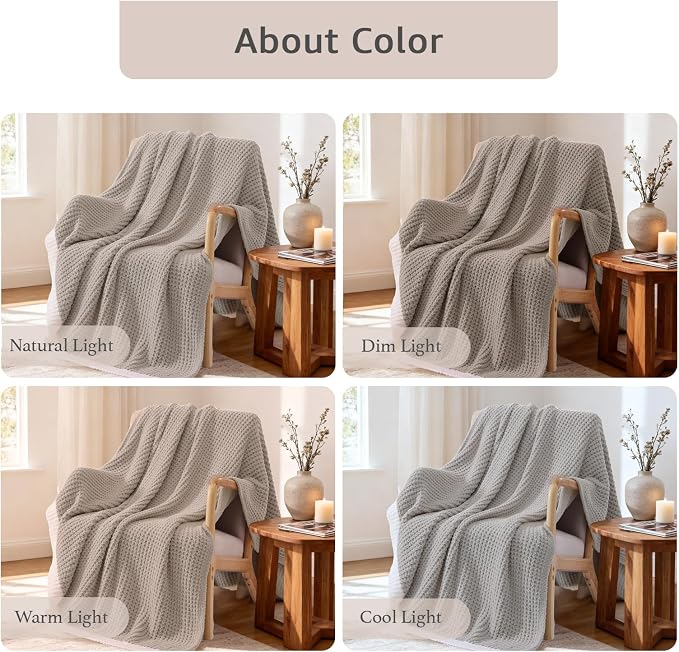 Soft Checkered Throw Blanket for Couch-Cozy Warm Knitted Blankets | Lightweight Warm Fluffy Decor for Women, Mom, Her & Girls, Sofa, Chair, Bed, 50x60in, Sand