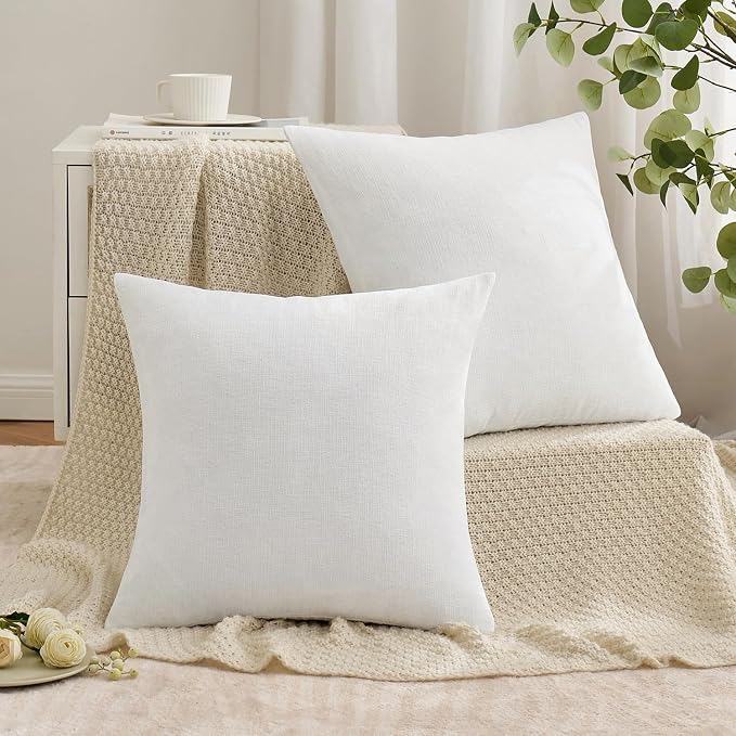 MIULEE White Chenille Couch Throw Pillow Covers, 18x18 | Set of 2, Soft Farmhouse Modern Home Decor, Decorative Pillowcases for Sofa Living Room Bed