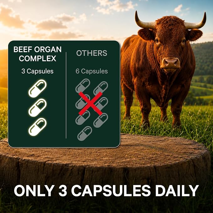 Pink Stork Men's Beef Organ Complex | Grass-Fed, Grass-Finished Beef Liver, Testicle, Prostate + Bone Marrow | Supports Energy, Vitality + Men's Health | Bioavailable Superfoods | 30 Servings