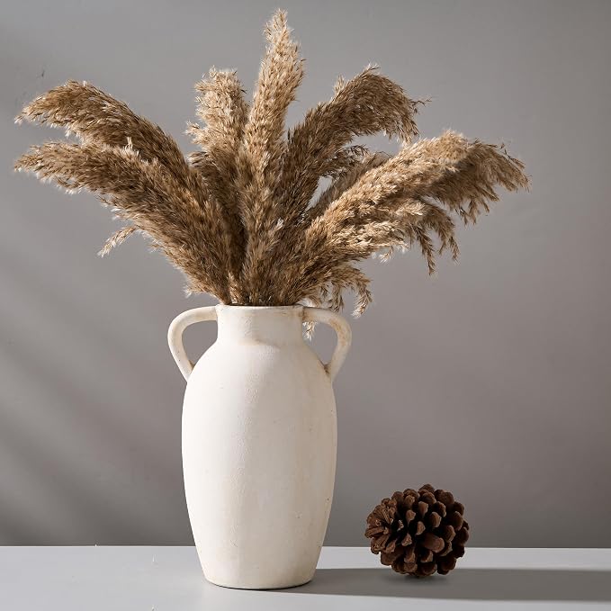 PORCER Ceramic Vase, 9.84 Inch Terracotta Vase with Handles, Boho Decor Decorative Vase, Rustic Vase for Home Decor, Farmhouse, Living Room, Table - Beige