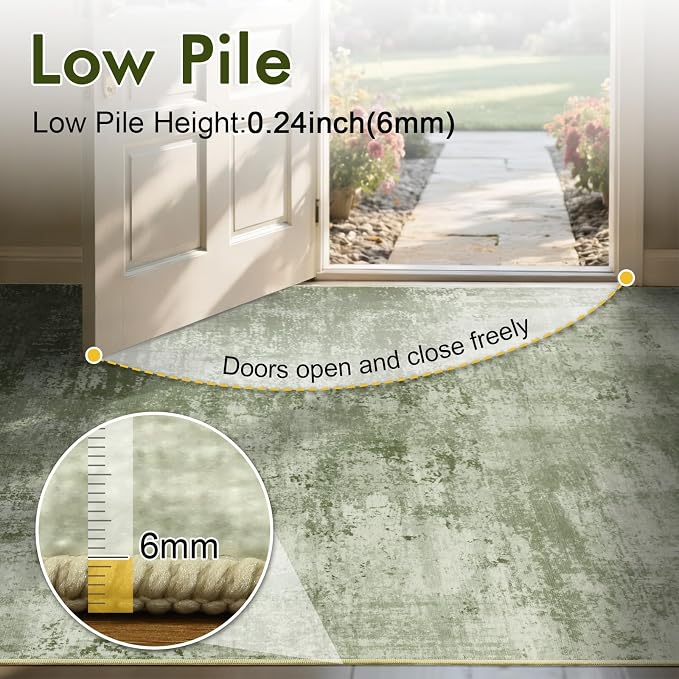 4Ft Round Area Rugs for Living Room, Soft Non-Slip Washable Rugs Modern Abstract Pattern Carpet for Bedroom Indoor Floor Nursery Home Decor (Green)
