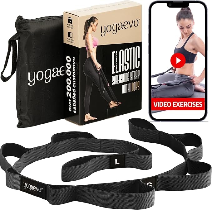YogaEVO Stretching Strap with Loops for Physical Therapy — Yoga Strap & Resistance Band in One — Flexibility & Back Recovery — HD Video Routines Included