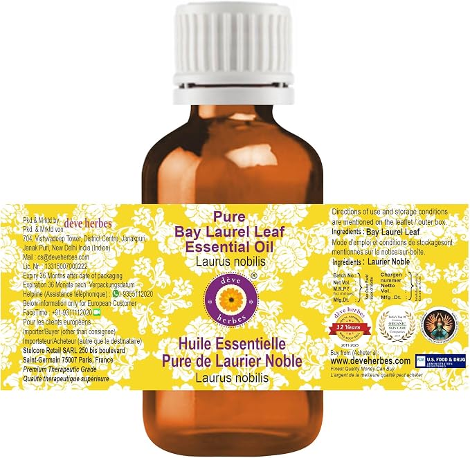 Deve Herbes Pure Bay Laurel Leaf Essential Oil (Laurus nobilis) Steam Distilled 10ml (0.33 oz)