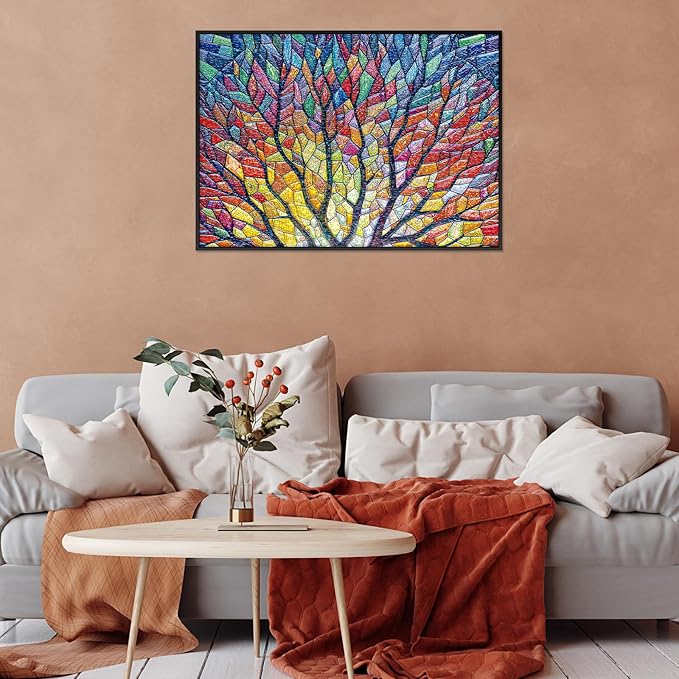 Sutinban Stained Glass Tree Puzzles for Adults 1000 Pieces, Colorful Mosaic Tree of Life Jigsaw Puzzle, Impossible Challenging Difficult 1000 Pieces Puzzles Game for Family
