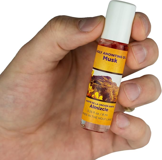 Musk Holy Land Anointing Oil from Israel, 1/4 oz Roller Bottle from Jerusalem, Locally Sourced Herbs & Essences, Gift for Pastors, Priests, Rabbi, & Clergy, Aceite Ungido de Almizcle