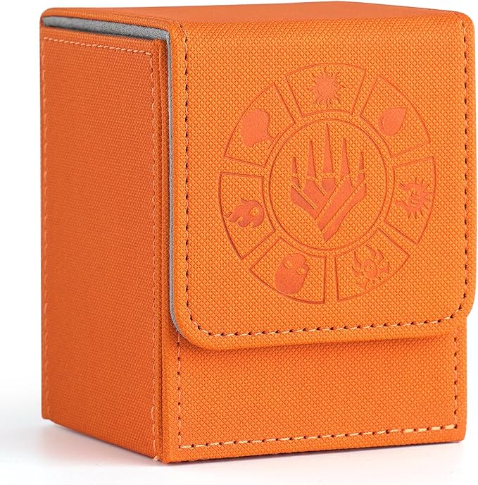 Arkeiliy Card Deck Box, 110+ Storage MTG Deck Box with 50 Pcs Card Sleeve, Collectible Trading Card Cases for Magic Commander and More (Orange)