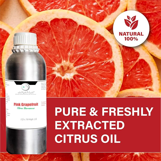 Pink Grapefruit Essential Oil Cold Pressed Citrus Paradisi Peel Oil Fresh Citrus Aroma Top Note Essential Oil for Aromatherapy Diffuser Skincare Haircare DIY Cosmetic Blends - 1 kg Net Wt. 1kg / 2.2lb