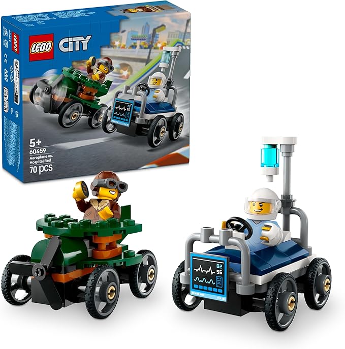 Lego 60459 City Airplane to Hospital Bed, Race Car Pack, Toy, Birthday, Present, Blocks, Educational Boys, Girls, Children, 5, 6, 7, 8 Years, Vehicle, Car, Mini Car, Toy