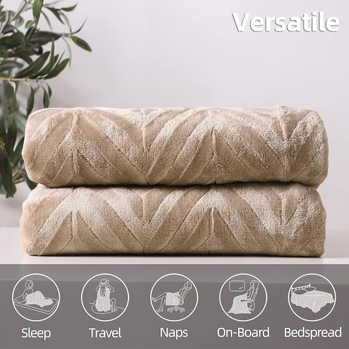 Whale Flotilla Flannel Fleece Fall Throw Blanket for Couch, Champagne | Lightweight Breathable Soft Sofa Throws, Plush Fluffy Chevron Design Decorative Blankets for Home Life, 50x60 Inch