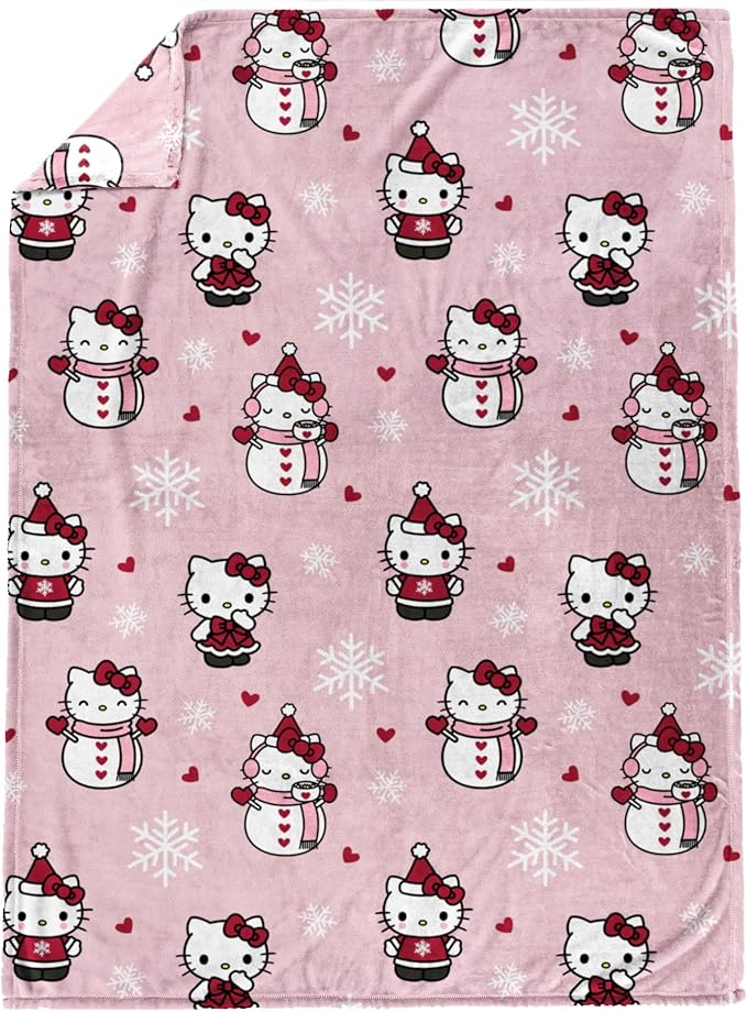 Jay Franco Christmas Plush Throw Blanket – 50x70 Inches Soft & Cozy Fleece Throw for Holiday Bedroom & Couch Décor, Official Licensed Product, Pink - Hello Kitty