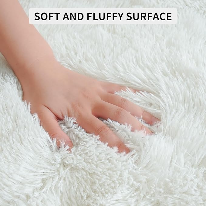 Tepook Soft 3x5 Small Bedside Rug Washable, Fluffy Shaggy Rugs for Living Room Bedroom, Plush Indoor Floor Carpet for Kids Girls Boys Dorm Nursery Home Decor Aesthetic, Cream White