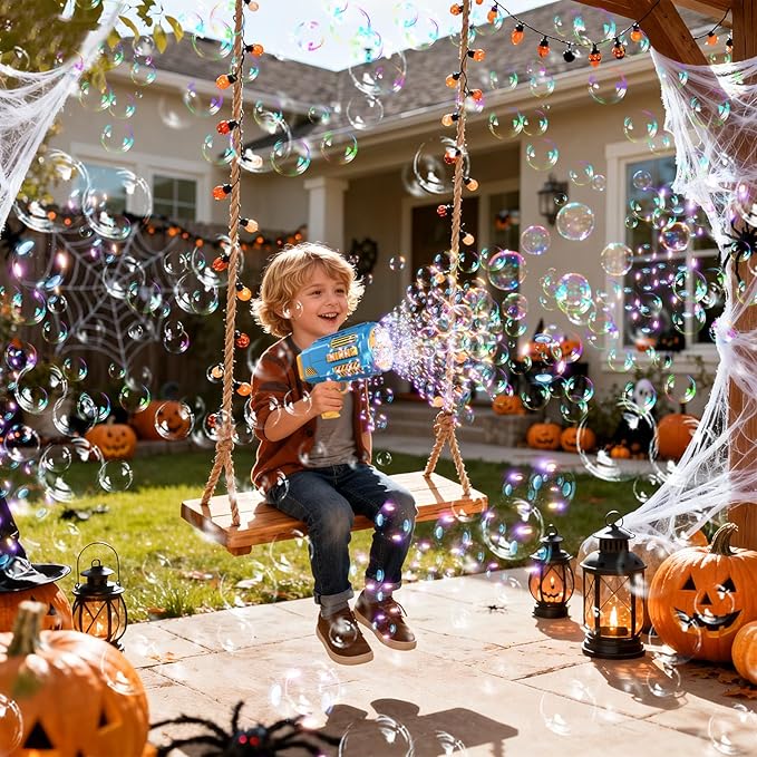 Upgraded Bubble Machine Gun, Built-in Solution, Automatic Blower, 8000+ Bubbles Per Minute for Kids Adults Maker Halloween Toys Indoor Outdoor Wedding Birthday Party - Blue