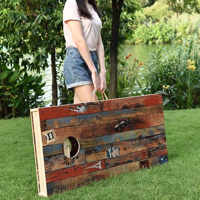 Sportdo Solid Wood Vintage Cornhole Game Set, Two 4'x2'Cornhole Boards, 8 Cornhole Bags for Indoor and Outdoor Toss Games Competitions, Tournaments