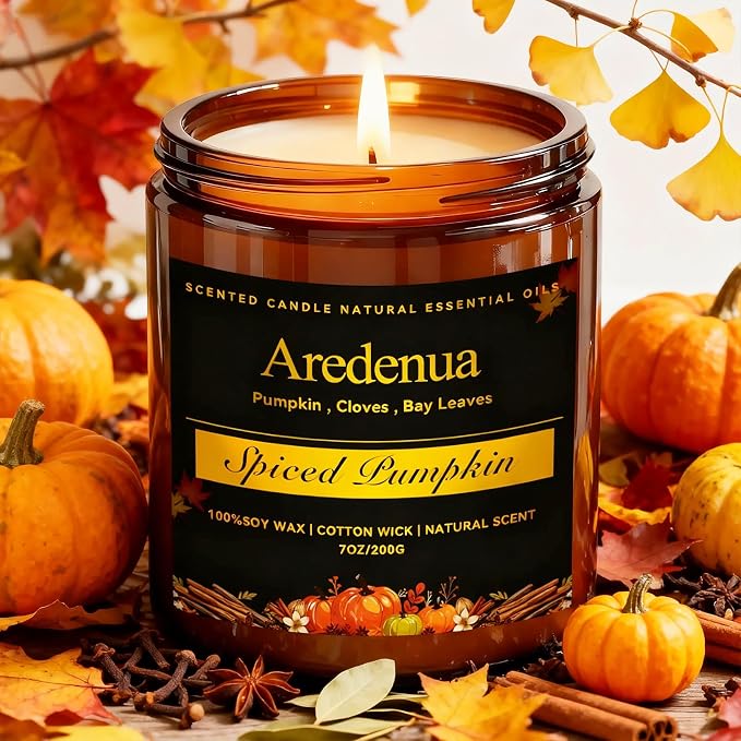 Spiced Pumpkin Candle Holiday Winter Scented Candles with Warm Pumpkin & Festive Spice Aroma for Christmas Home Decor, Cozy Soy Candle