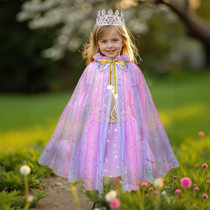 Meland Princess Dress up Clothes for Girl, 11Pcs Princess Cape with Kid Crown Toys,Dresses for Girl 3,4,5,6,7,8 Birthday Gift