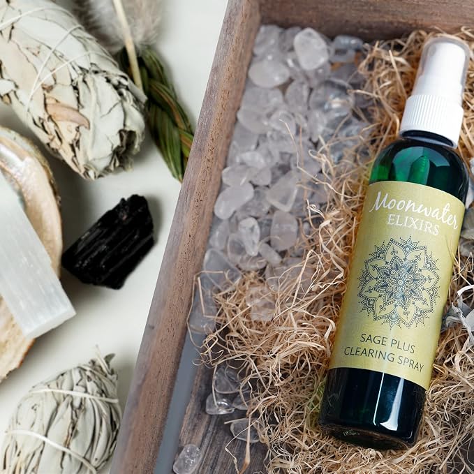 White Sage Smudge Spray for Spiritual Cleansing & Aura Protection, Sage Spray for Cleansing Negative Energy & Protection, Home & Meditation, Clear Quartz Reiki Energized Aromatherapy Room Mist 2X 4oz