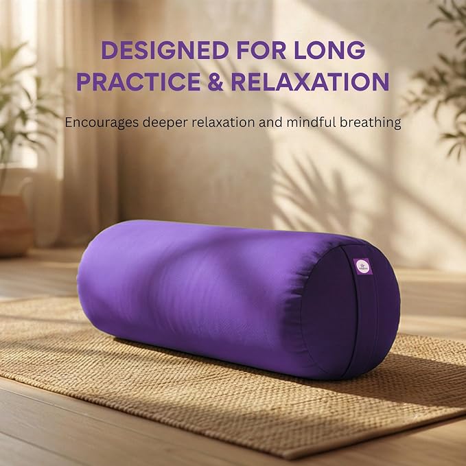 Yogikuti Iyengar Yoga Bolster for Restorative Yoga and Meditation – Lightweight Cotton Support Pillow with Handle for Easy Carry, Versatile for Pose Modification, Balance, Back Relief, and Relaxation
