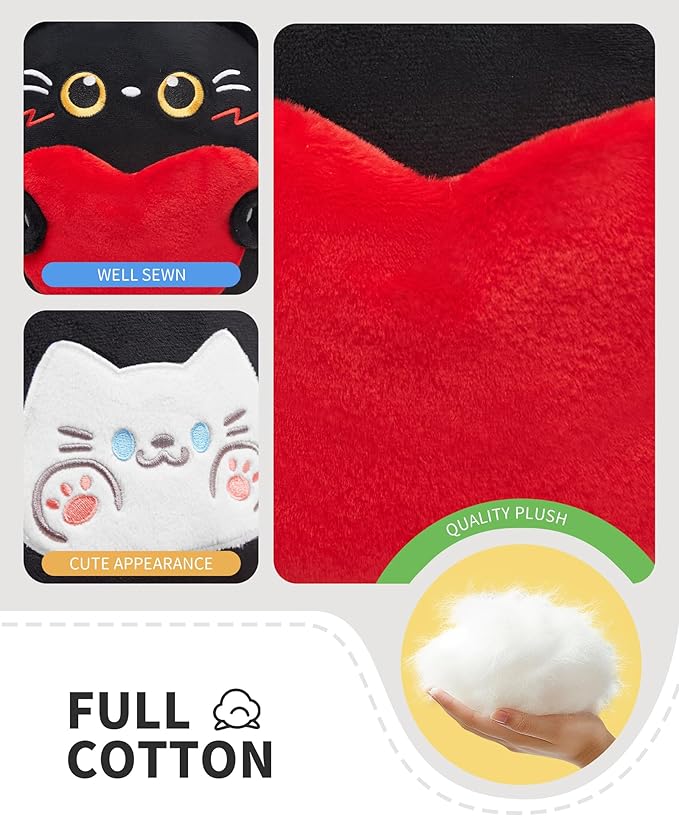 OLAOLA Black Cat Plush, Cute Cat with Love Stuffed Animals Plushies Toy, 10.6 Inch Soft Kitten Plushie Doll for Kids Adults