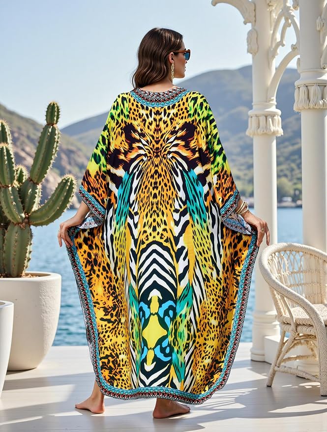 Mumu Dresses for Women Plus Size, Bohemian Kaftan Beach Cover Up Long Maxi Nightgown Soft Loungewear