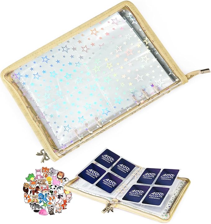 4 Pocket Card Binder with 20 Stickers, A5 Kpop Photocard Binder for 400 Cards, Trading Card Binder, Card Collection Binder, Cute Mini Card Binder for Gifts