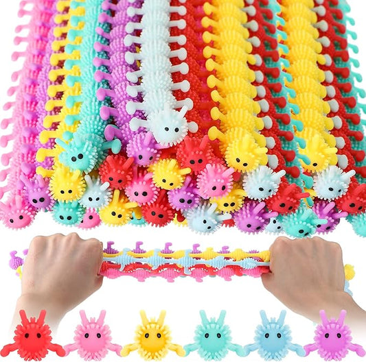 Chivao 100 Pack Bulk Stretchy String Fidget Toys Animal Sensory Toys for Kids and Adults Colorful Fidget Worm Stress Anxiety Relieve Party Favors Goodie Bag Fillers Birthday Gifts (Worm Style)