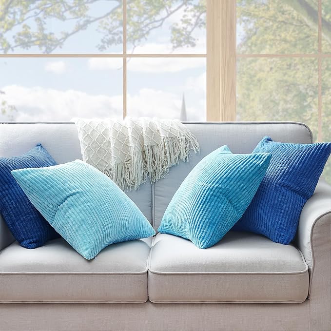 Topfinel Decorative Throw Pillow Covers Cushion Cases, Set of 4 Soft Velvet Modern Double-Sided Designs, Mix and Match for Home Decor, Pillow Inserts Not Included (24x24 inch, Blue)