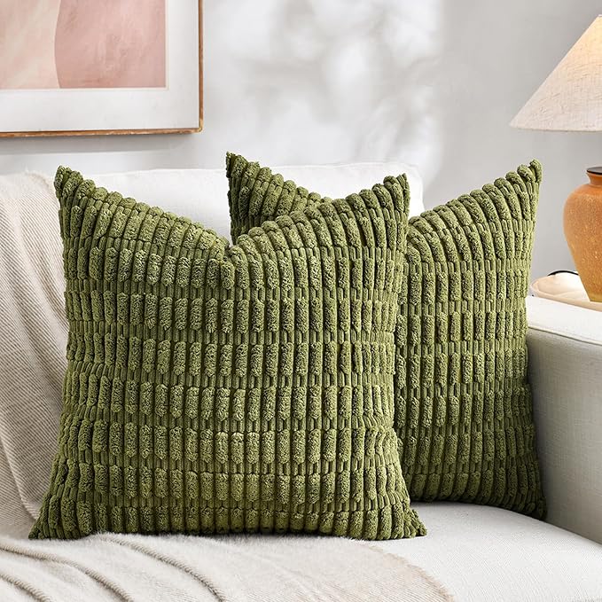 Fancy Homi 4 Packs Decorative Throw Pillow Covers for Living Room Couch Bed, Modern Farmhouse Boho Home Décor Accent Cushion Case, 22" x 22", Moss Green