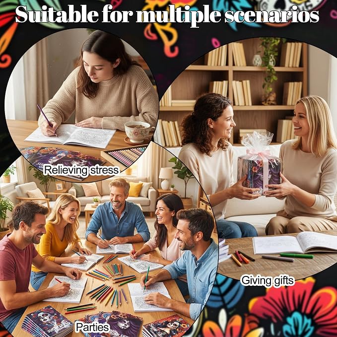 Liliful 24 Pcs Sugar Skull Themed Coloring Book Bulk for Adults Intricate Day of the Dead Art Coloring Books with Floral Skull & Ornate Designs for Party Favors Goodie Bag Fillers & Creative Gifts