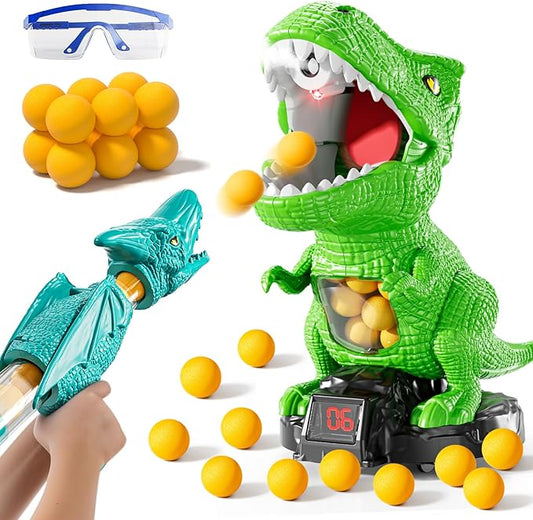 Dinosaur Shooting Boy Toys for Kids Age 3 4 5 6 7 8 - Moveable Shooting Game with Scoreboard, Light and Sound, 12 Foam Balls, Boy Toddler Toys 5-7 6-8 8-10, Competition Game Gifts (Green)