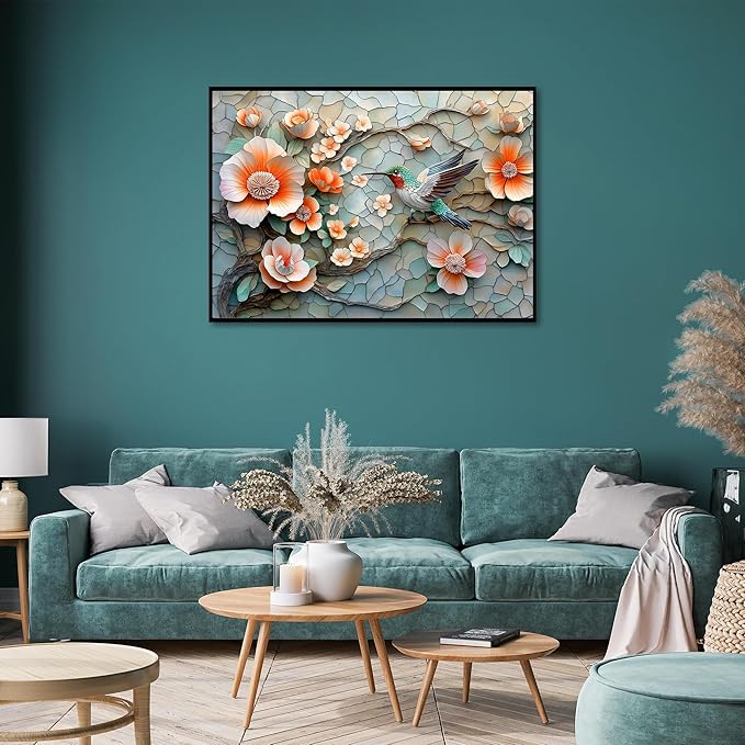Puzzles for Adults 1000 Pieces, Flower Mosaic Jigsaw Puzzles - Hummingbird in Blossom, Piece Relax Puzzles for Family