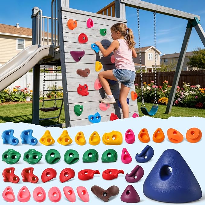 36 PCS Rock Climbing Holds for Kids,Rock Climbing Wall Grips Climbing Rocks Wall Kit for Indoor and Outdoor Playground Play Set with Hardware（Style B）