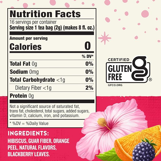 Celestial Seasonings Hibiscus Punch Prebiotic Blend Wellness Tea, Caffeine Free Herbal Tea for Gut Health & Digestive Support, 16 Tea Bags